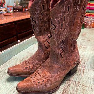 Laredo Cross Boots - w/Black inlay / Snip Toe Size 9.5